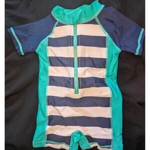 Baby Boys’ Blue Striped Short-Sleeve Swimsuit – Size 0–3 Months